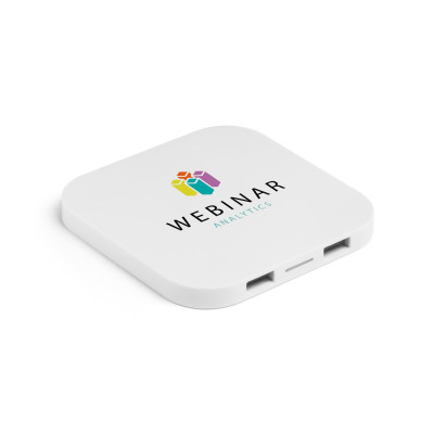CAROLINE. Carregador wireless super rápido 15W com HUB 2 portas USB-A em ABS reciclado (60 rABS)