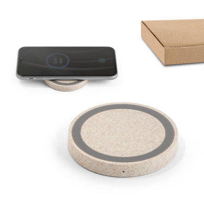 CUVIER. Carregador wireless 15W em ABS reciclado (65) e fibra de palha de trigo (35)