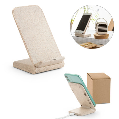 ENGLERT. Smartphone holder with 10W fast wireless charger in recycled ABS (70 rABS) and wheat straw fiber